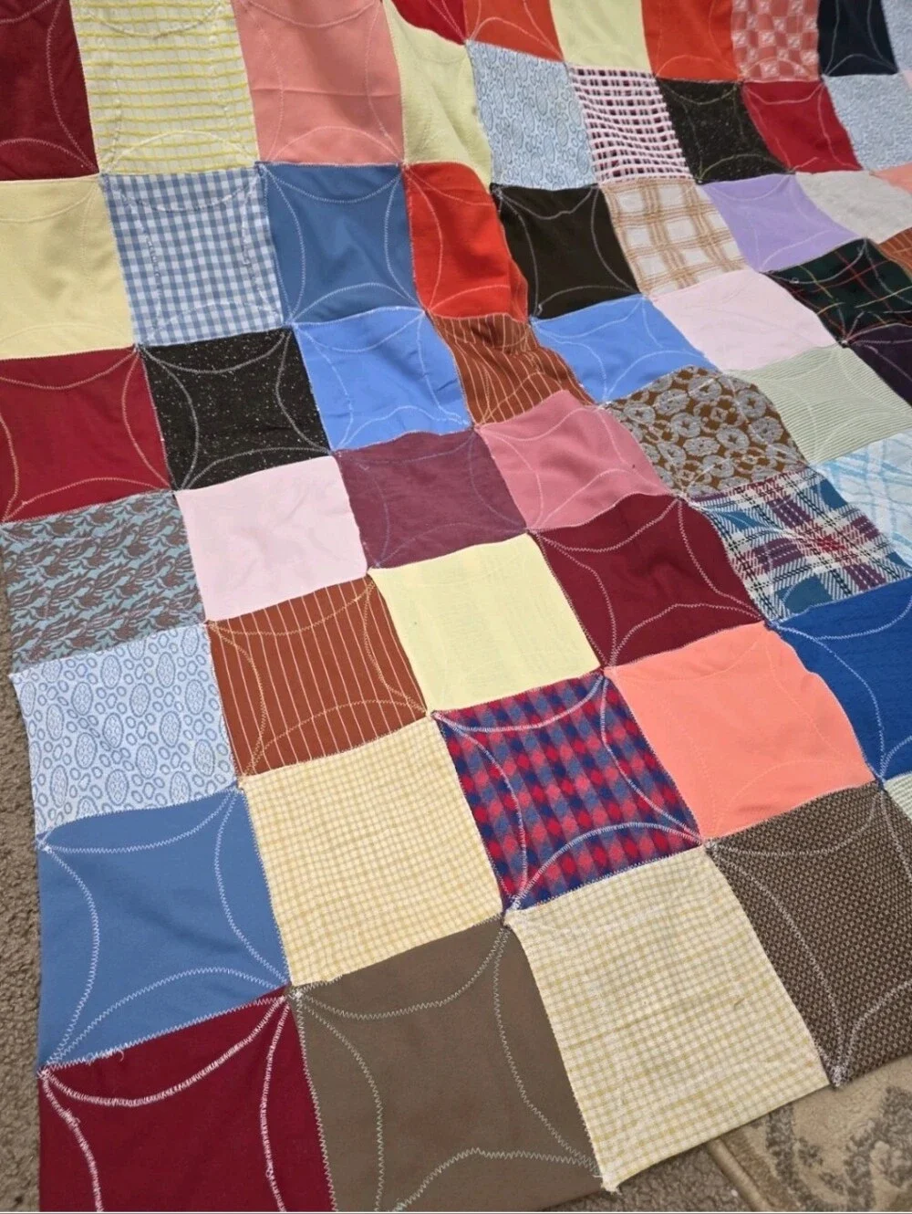 Vintage Handmade Cathedral Windows Reversible Patchwork Quilt